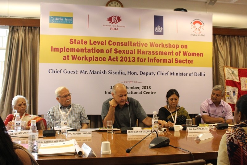 Shri Manish Sisodia, Hon. Deputy Chief Minister of Delhi (in centre) addressing our Delhi State Level Consultation at India International Centre, New Delhi on September 10, 2018 